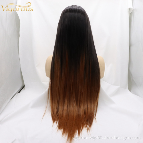Vigorous Natural Hair Wigs For Black Women Straight Synthetic Lace Front Hair 28 Inch Ombre Lace Front Wig Cosplay Brown Color
